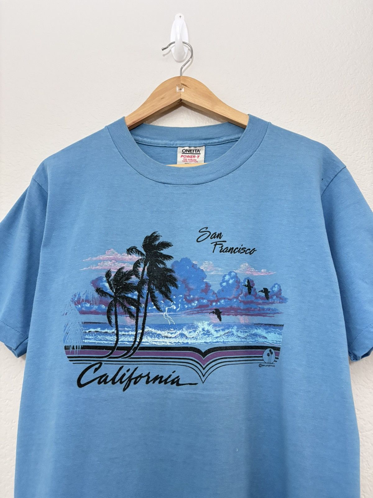 Vintage 80’s Oneita Tag California beach faded blue shirt Size US L / EU 52-54 / 3 - 2 Thumbnail
