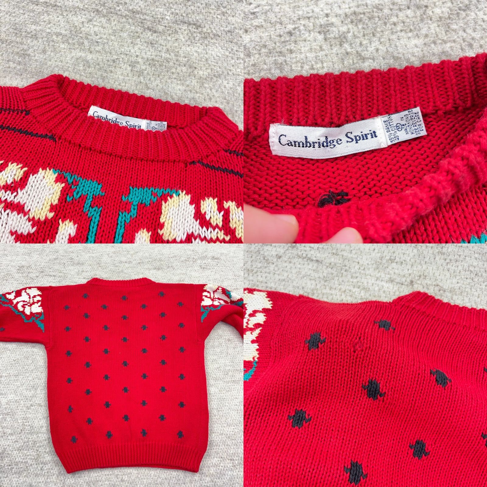 ESPIRIT VINTAGE Cambridge Spirit Sweater Women M Red 90s Christmas Cotton Knit Logo Pull over Crew Neck Long Sleeve All Seasons (Casual) Womens Size M / US 6-8 / IT 42-44 - 8 Thumbnail