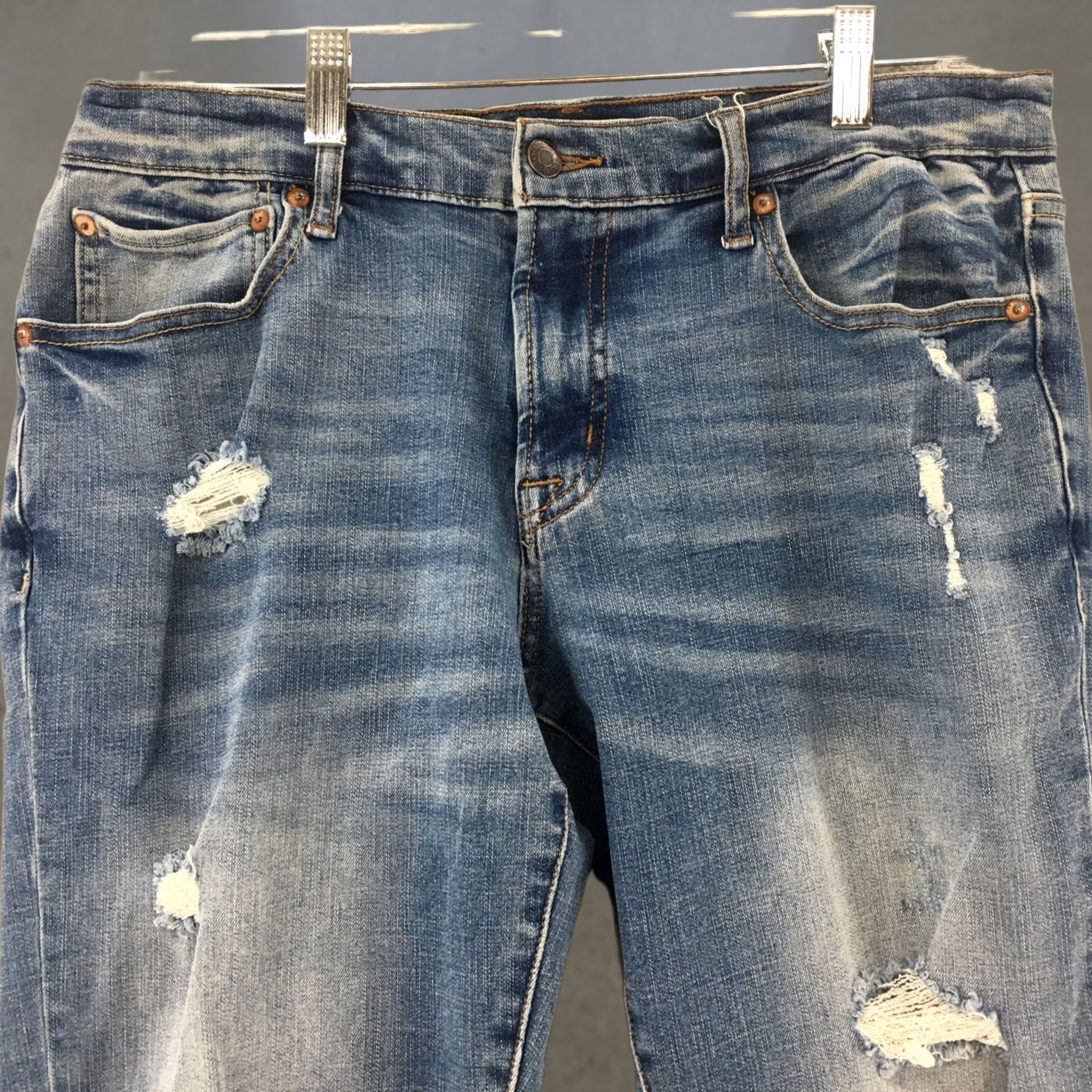 Vintage Aéropostale Flex Effects Skinny Jeans Womens 33/32 Blue Distressed Raw Hem Zip Jeans Size 24" / US 00 / IT 34 - 1 Thumbnail