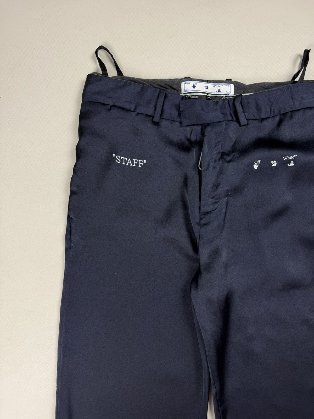 Off-White Off White Men’s Satin Dress Pants “Staff” Logo Trousers Size US 32 / EU 48 - 6 Thumbnail