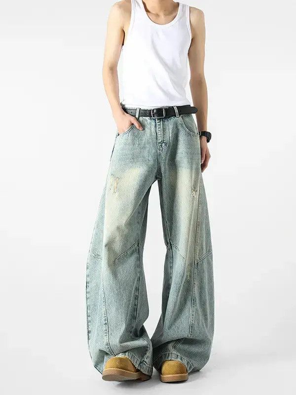 Japanese Brand Loose wide leg slightly flared ripped jeans Size US 32 / EU 48 - 3 Thumbnail