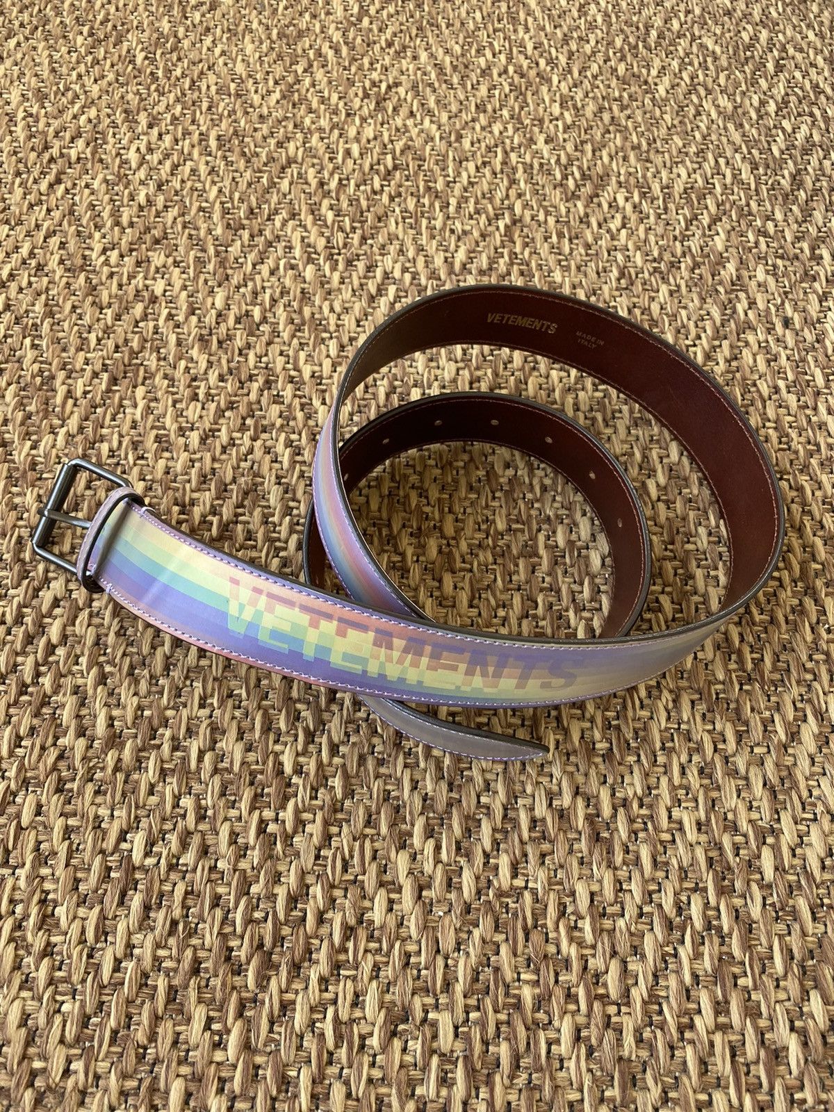 Pre-owned Vetements Fw19 Holographic Rainbow Leather Belt In Multicolor