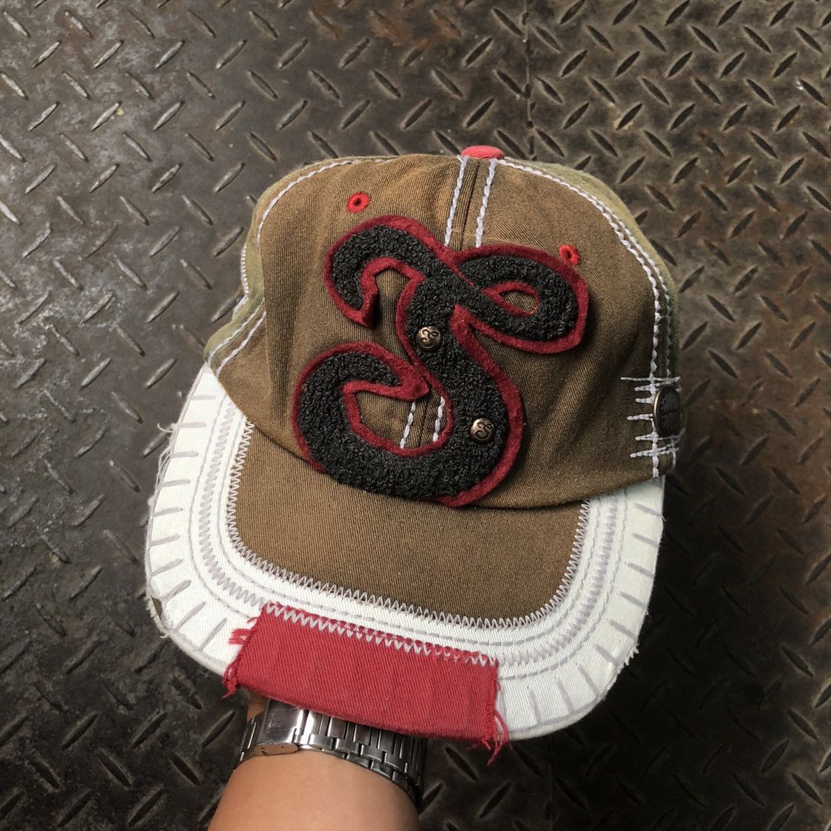 Japanese Brand Vintage Brown Square Sunfaded Distressed Hat Y2K Size ONE SIZE - 2 Thumbnail