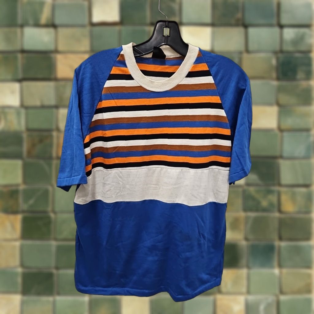 Vintage VINTAGE Puritan Short Sleeve Shirt Blue 70s Striped Hippy Large Shirt Mens Size US L / EU 52-54 / 3 - 1 Thumbnail