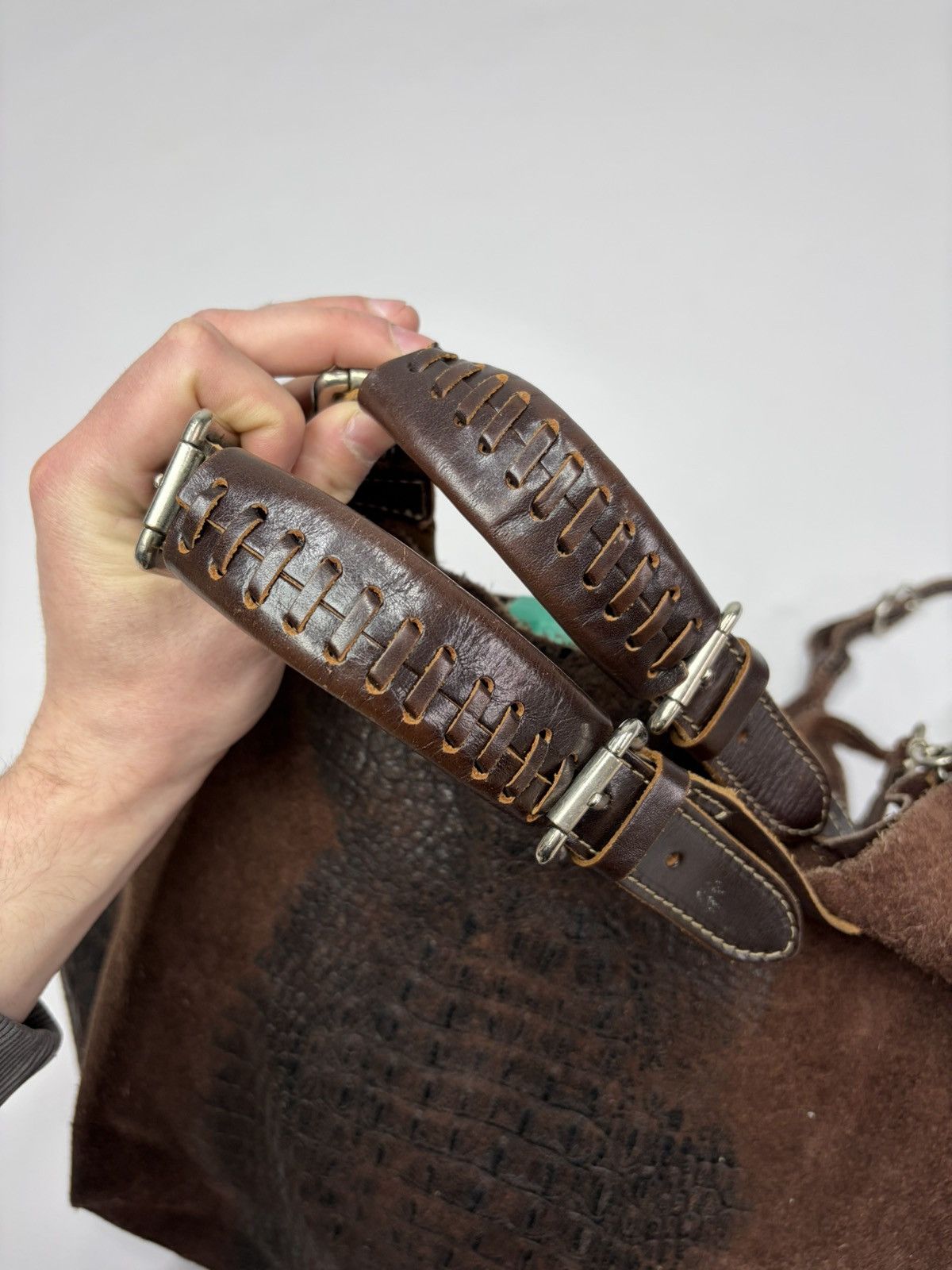 If Six Was Nine Distressed Leather Studded Bag Rick Owens Vibe y2k Dark Punk Size ONE SIZE - 15 Thumbnail