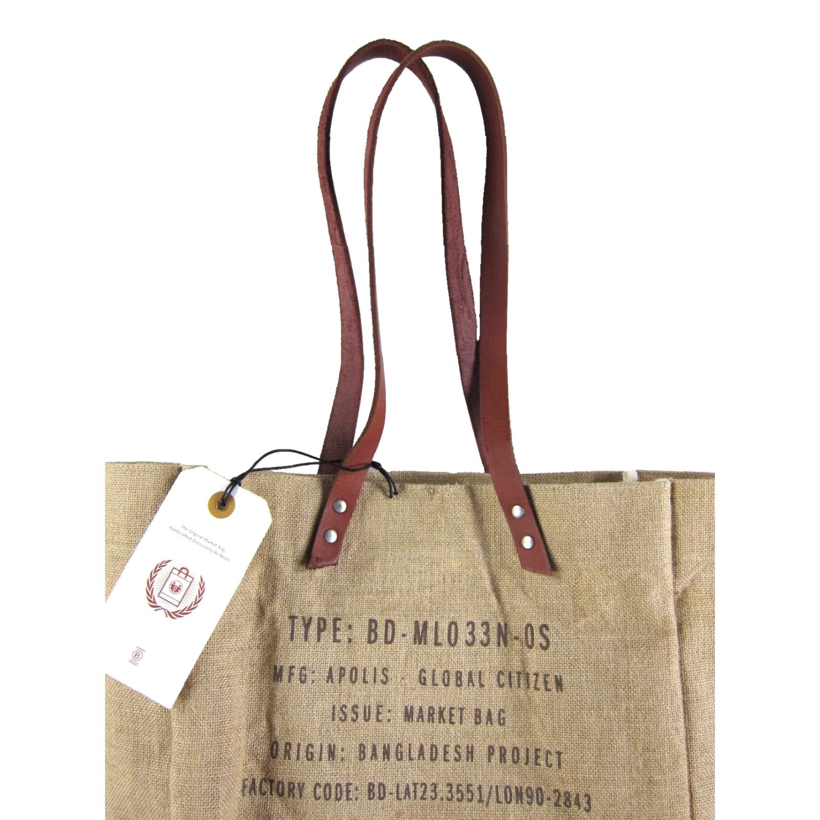 Apolis Apolis Market Tote Unisex Adults Medium Brown Cotton Canvas Leather Lining Jute Pattern: Solid NWT Size ONE SIZE - 5 Thumbnail