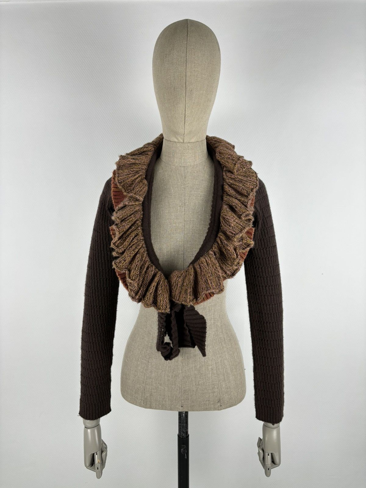 Cop Copine SAVE THE QUEEN Wool Knit Shawl Cardigan Crop Bolero Sweater Size XL / US 12-14 / IT 48-50 - 2 Thumbnail