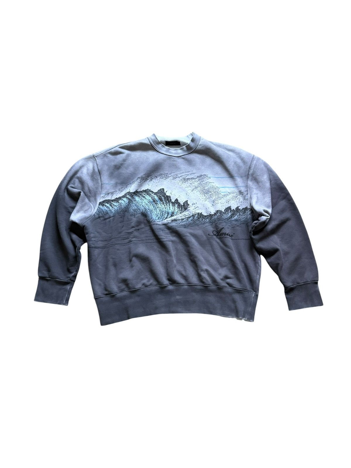 Amiri WAVES HEAVY TERRY CREWNECK SWEATSHIRT Size US XXL / EU 58 / 5 - 1 Thumbnail