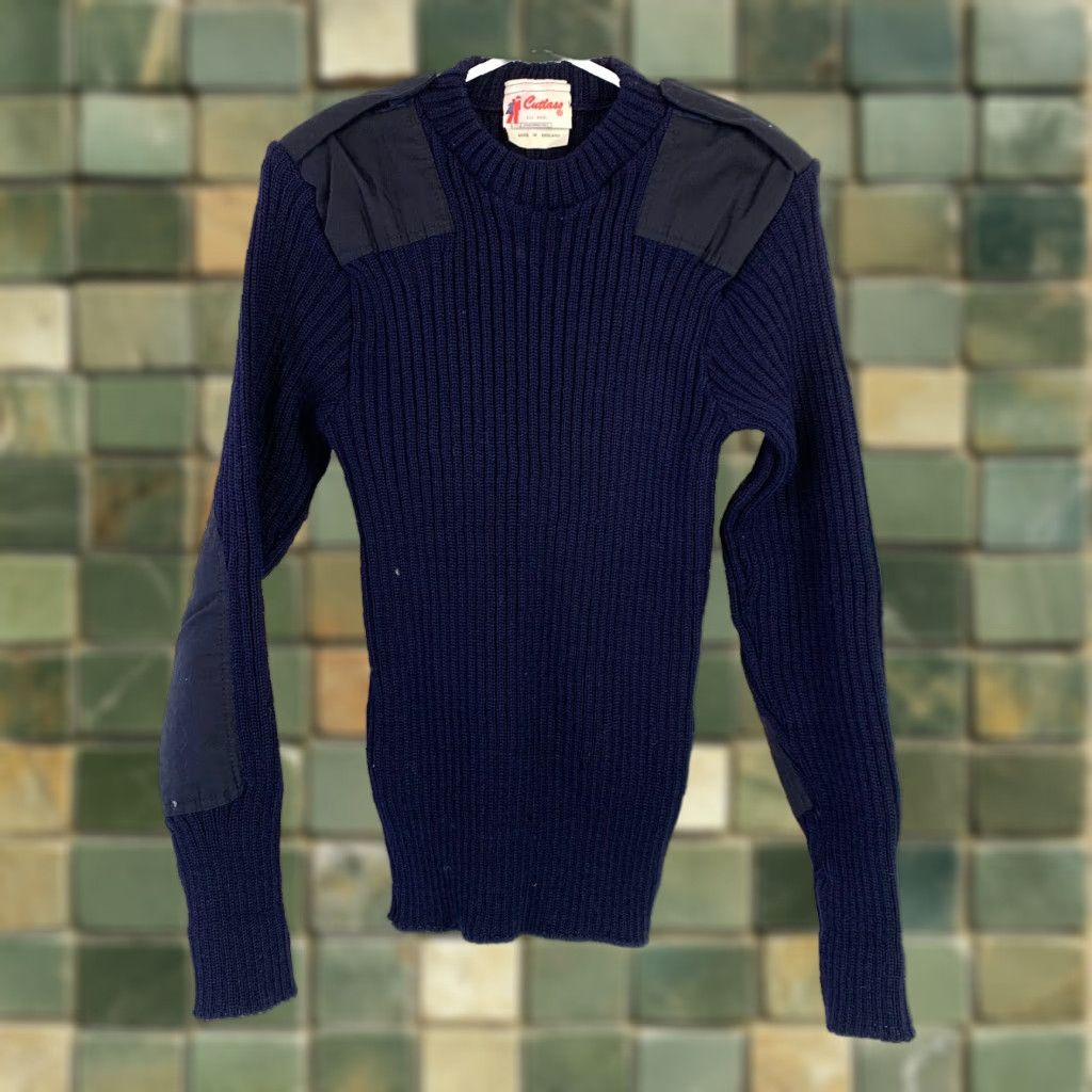 Vintage VINTAGE Cutlass Wool Blue Thick Elbow Patches Military SweatEr Mens 38" England Shirt Size US M / EU 48-50 / 2 - 1 Thumbnail