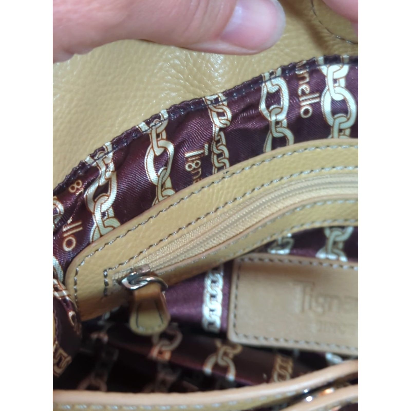 Doublet TIGNANELLO PERFECT 10 TOTE Satchel Handbag Tan Pebbled Leather Double Handles Casual Womens Small 90s Classic Designer Brown Lining Silver Hardware Size ONE SIZE - 7 Thumbnail