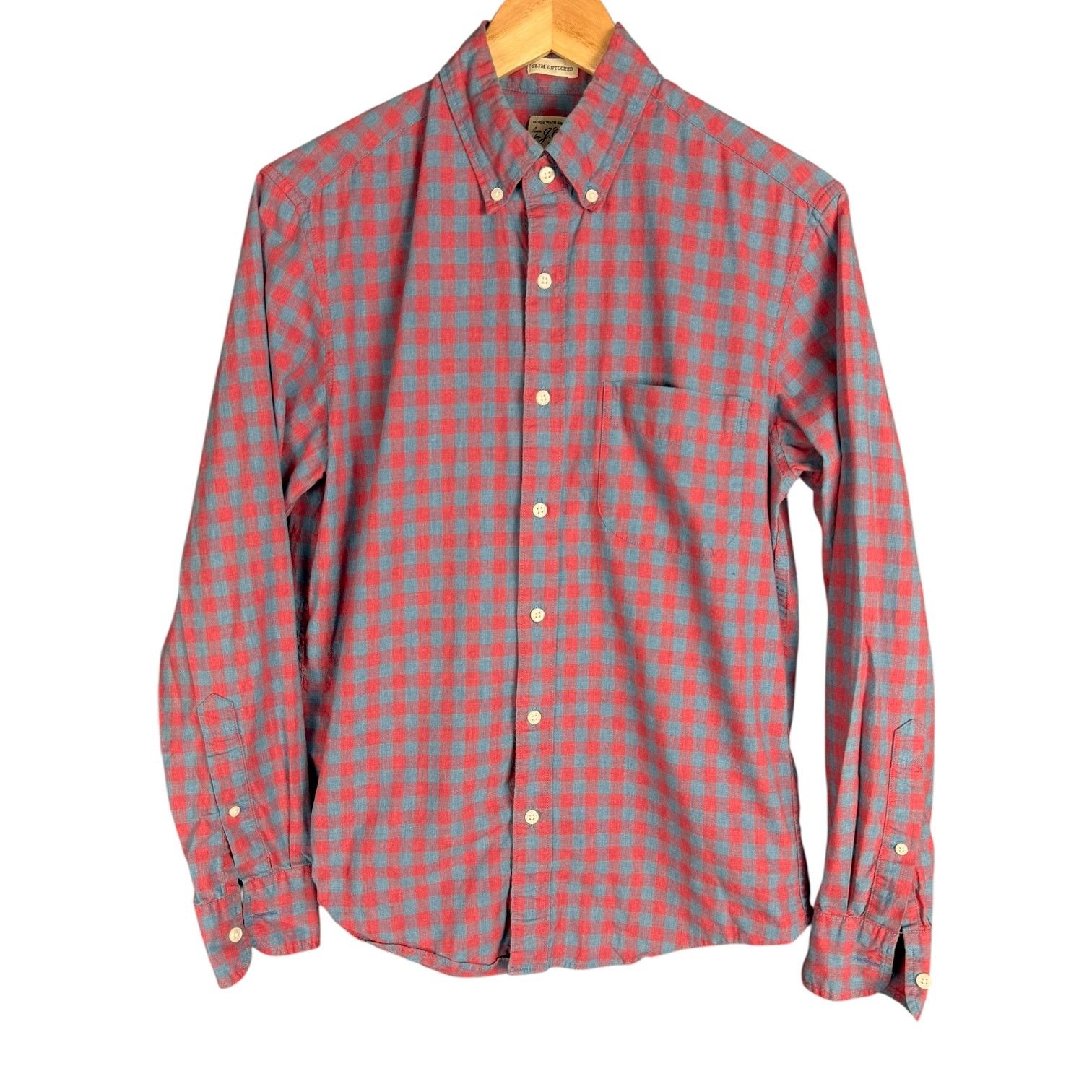 J.Crew Men's J.Crew Red & Blue Check Plaid Untucked Button Down - S Size US S / EU 44-46 / 1 - 1 Thumbnail