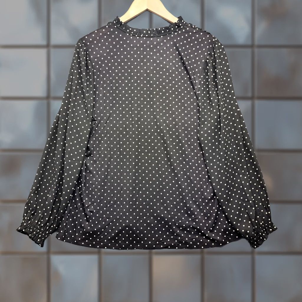 Loft VINTAGE LOFT Blouse Womens Large Petite Black Polka Dot Tie Neck Long Sleeve Office Size L / US 10 / IT 46 - 1 Thumbnail