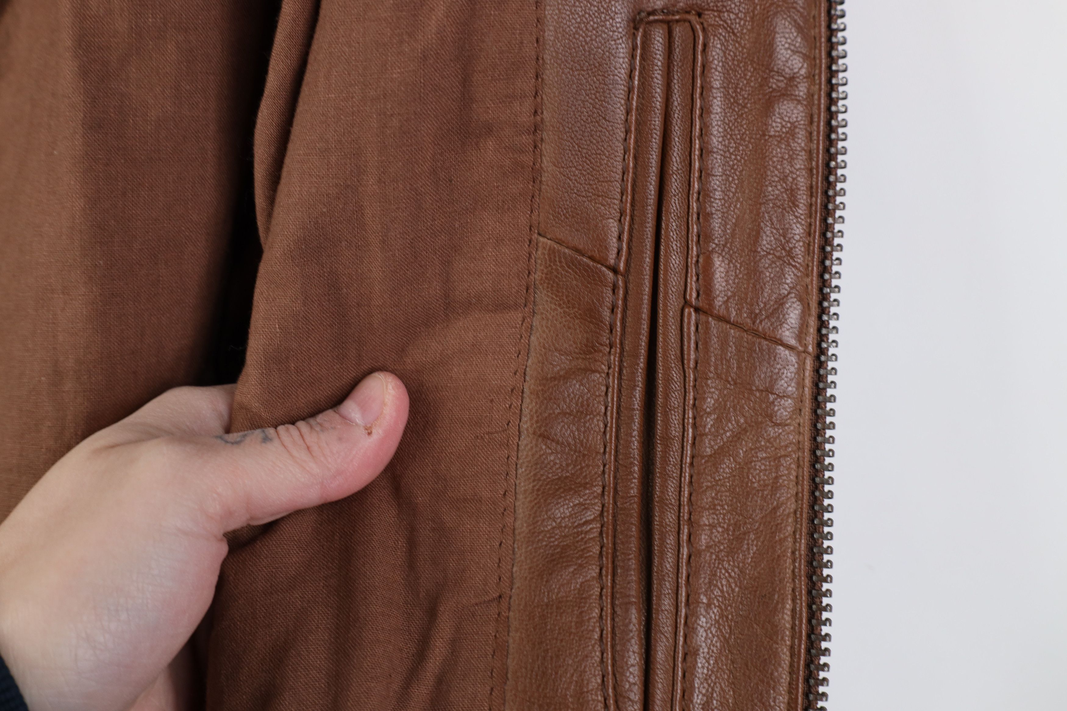 Cole Haan Cole Haan Full Zip Cafe Racer Bomber Jacket Cognac Brown Size US S / EU 44-46 / 1 - 12 Thumbnail