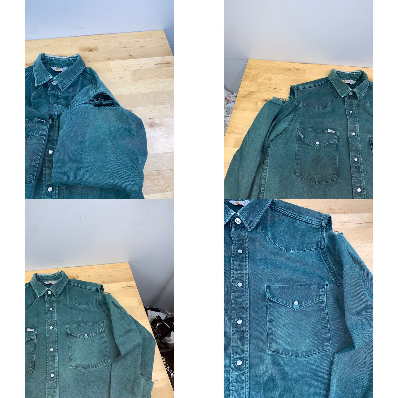 Carhartt VINTAGE Carhartt Rugged Outdoor Wear Shirt L Green Distress Pearl Snap 13186 Mens Size US L / EU 52-54 / 3 - 8 Thumbnail