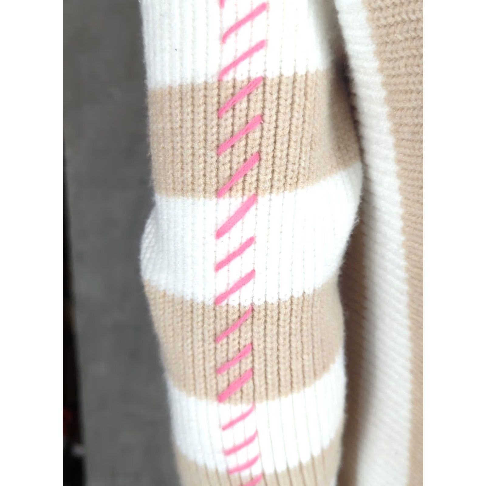 Vintage Kerri Rosenthal Knit Heart Patch Beige/Tan Striped Cardigan Small Size S / US 4 / IT 40 - 7 Thumbnail
