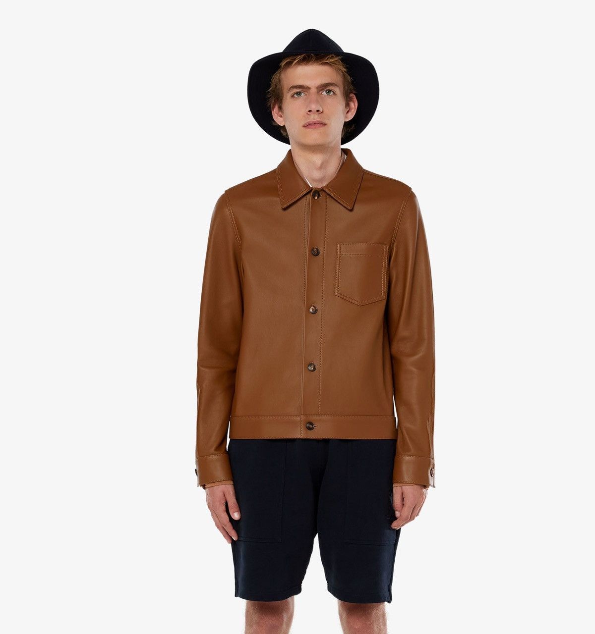 AMI NEW M Tan Brown Lamb Leather Classic Leather Buttoned Jacket Size US M / EU 48-50 / 2 - 2 Thumbnail