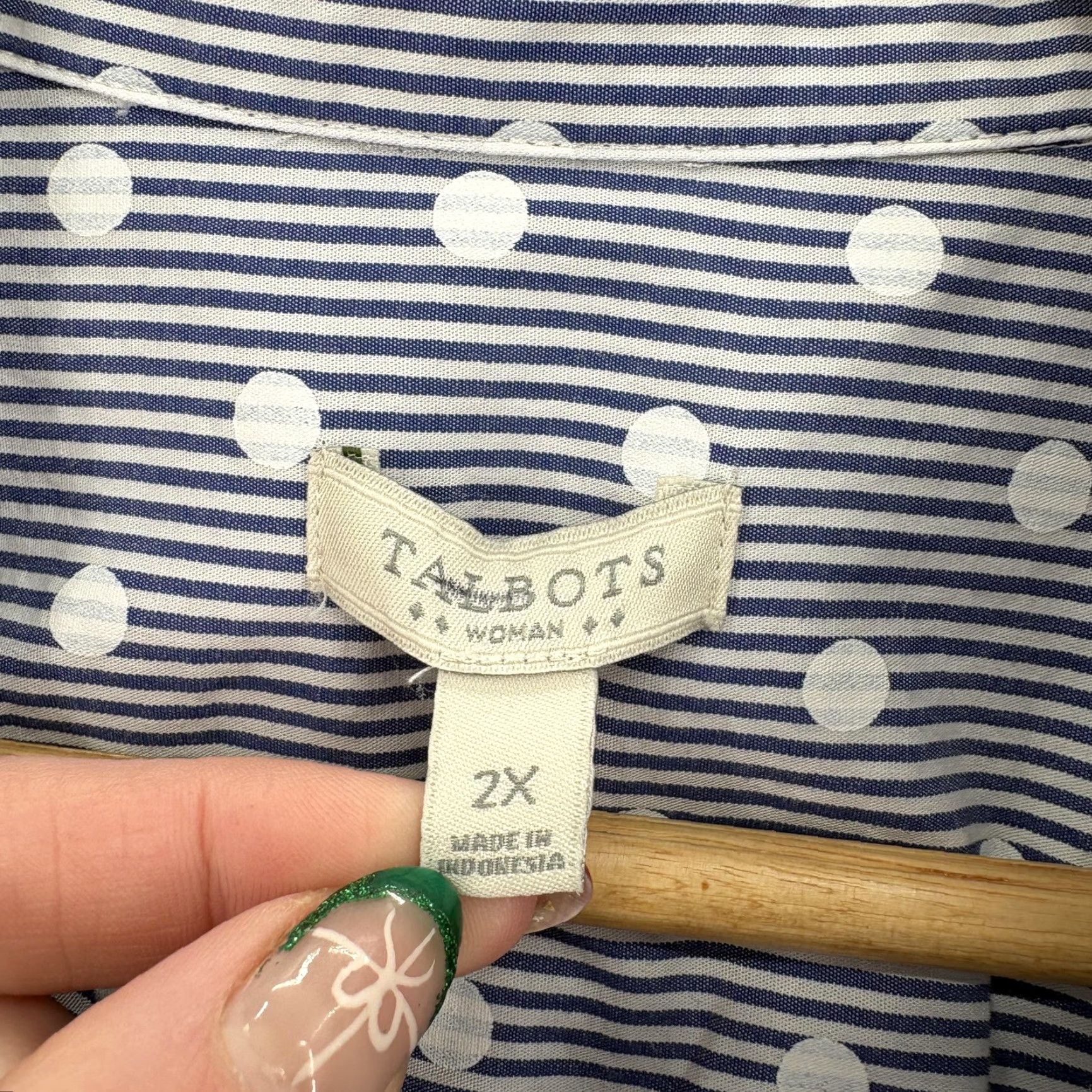 Talbots Talbots Shirt Womens 2X Blue Polka Dot Stripe Button Front Cotton Top Blouse Size XXL / US 16-18 / IT 52-54 - 4 Thumbnail