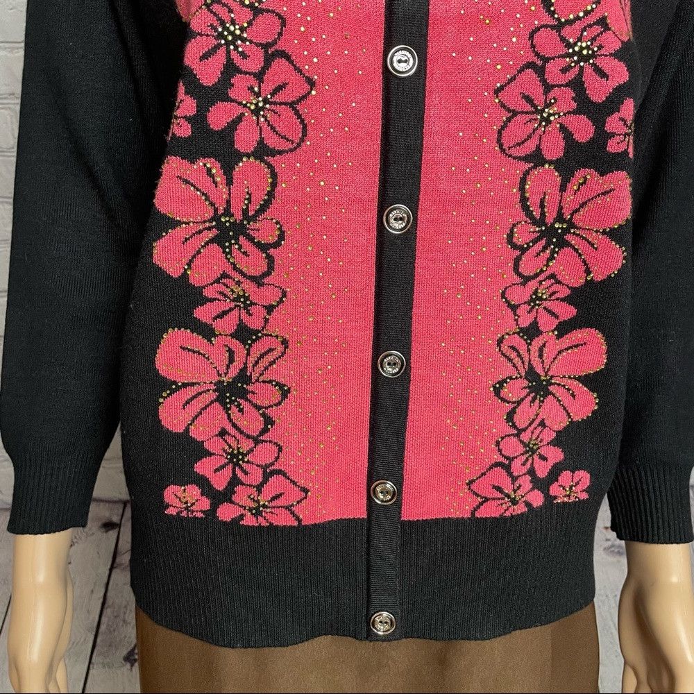 Other New Wool Silk Blend Black With Front Pink Floral Pattern Ca Size M / US 6-8 / IT 42-44 - 6 Thumbnail