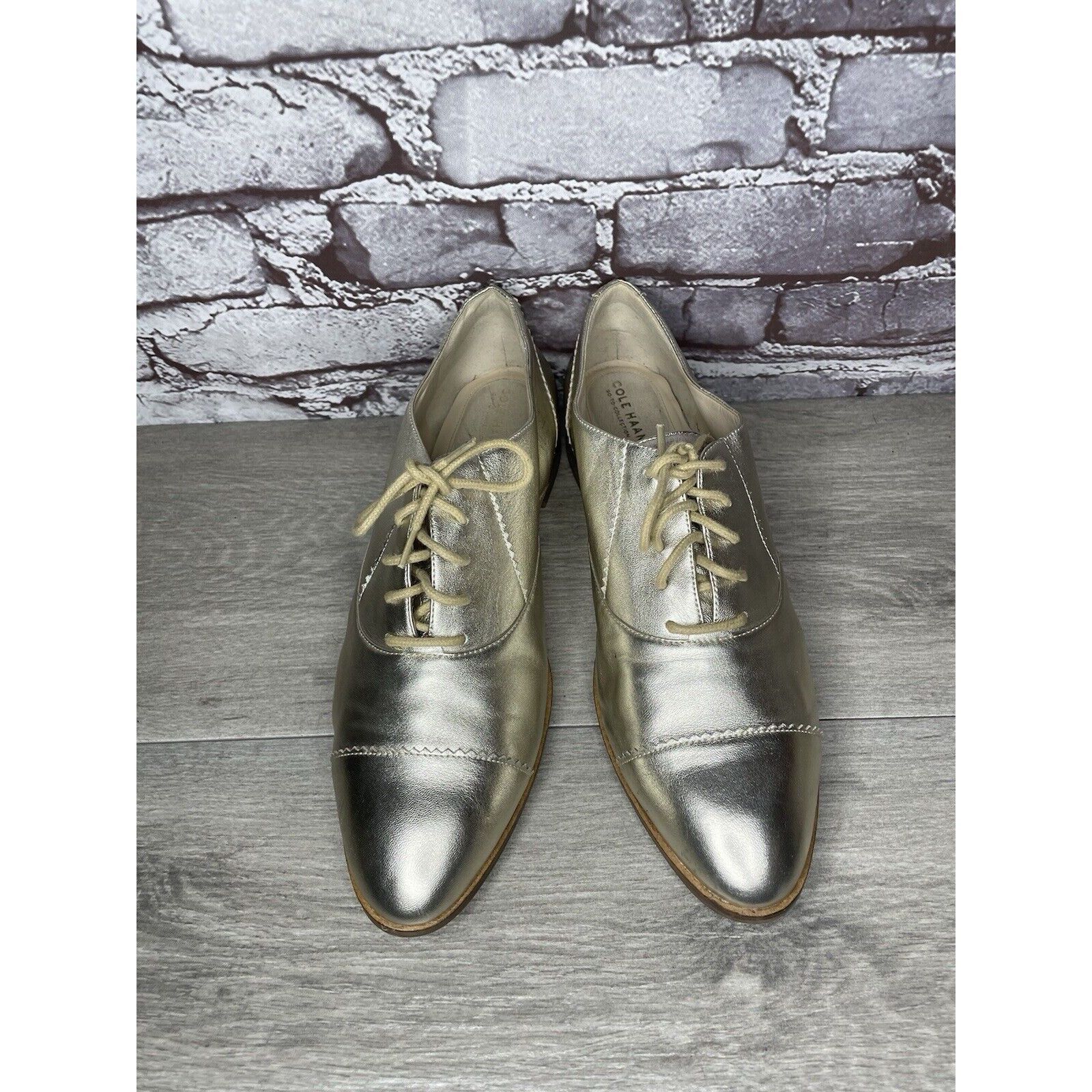 Cole Haan COLE HAAN Go To Collection Arden Gold Metallic Leather Oxfor Size US 10 / IT 40 - 20 Thumbnail