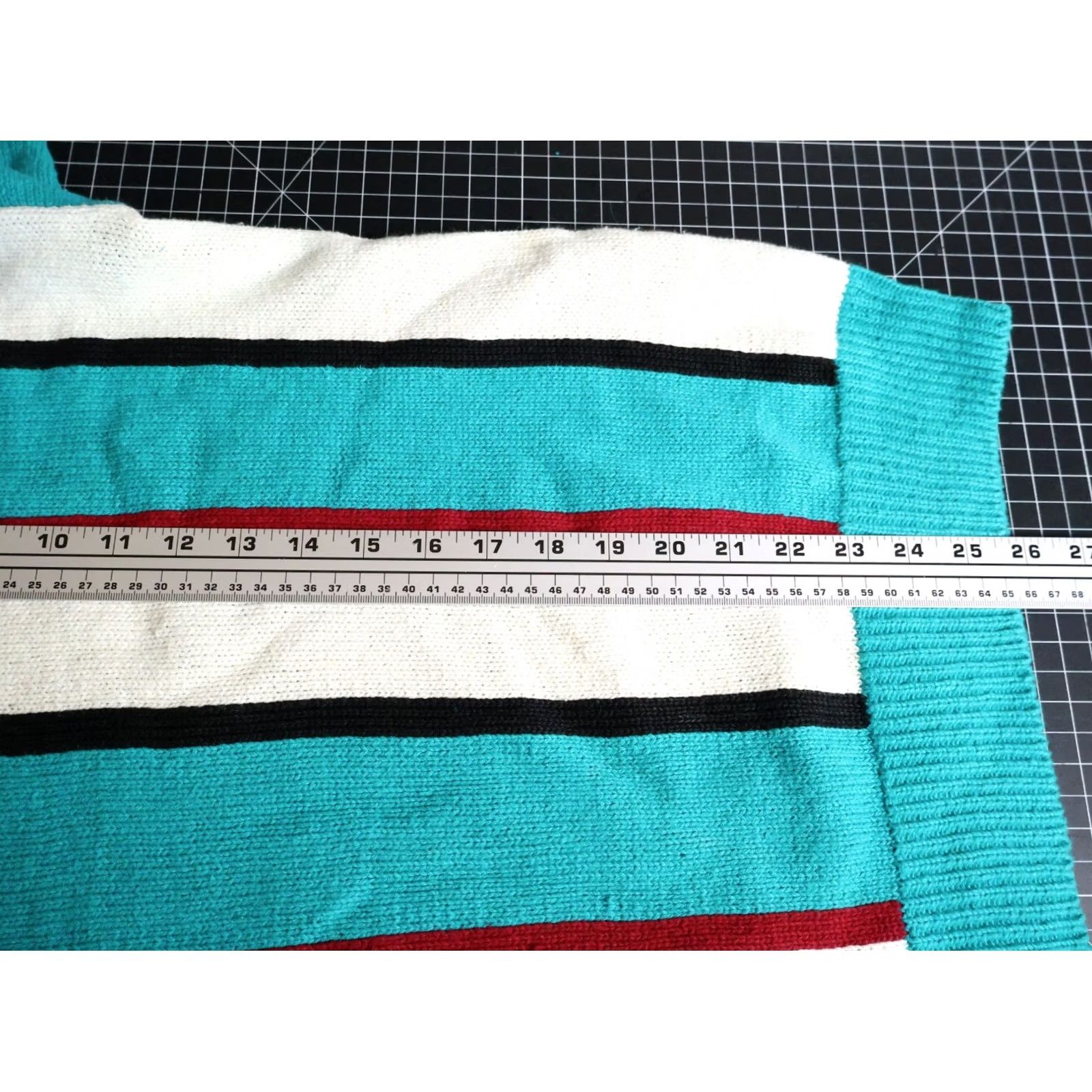 Vintage VINTAGE Par Four Sweater Shirt Mens Large 90s Teal Ivory Striped Heavyweight Cotton Blend Knit VTG Size US L / EU 52-54 / 3 - 6 Thumbnail
