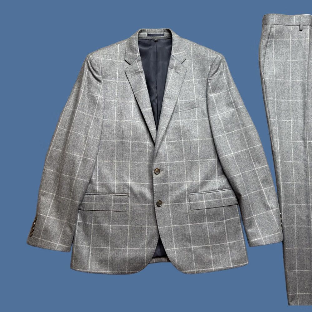 J.Crew J. Crew Ludlow Barberis Canonico Italy Dual Vent 2 Piece Suit 40R Gray Wool Windowpane Slim 40 Mens Size 34R - 1 Thumbnail
