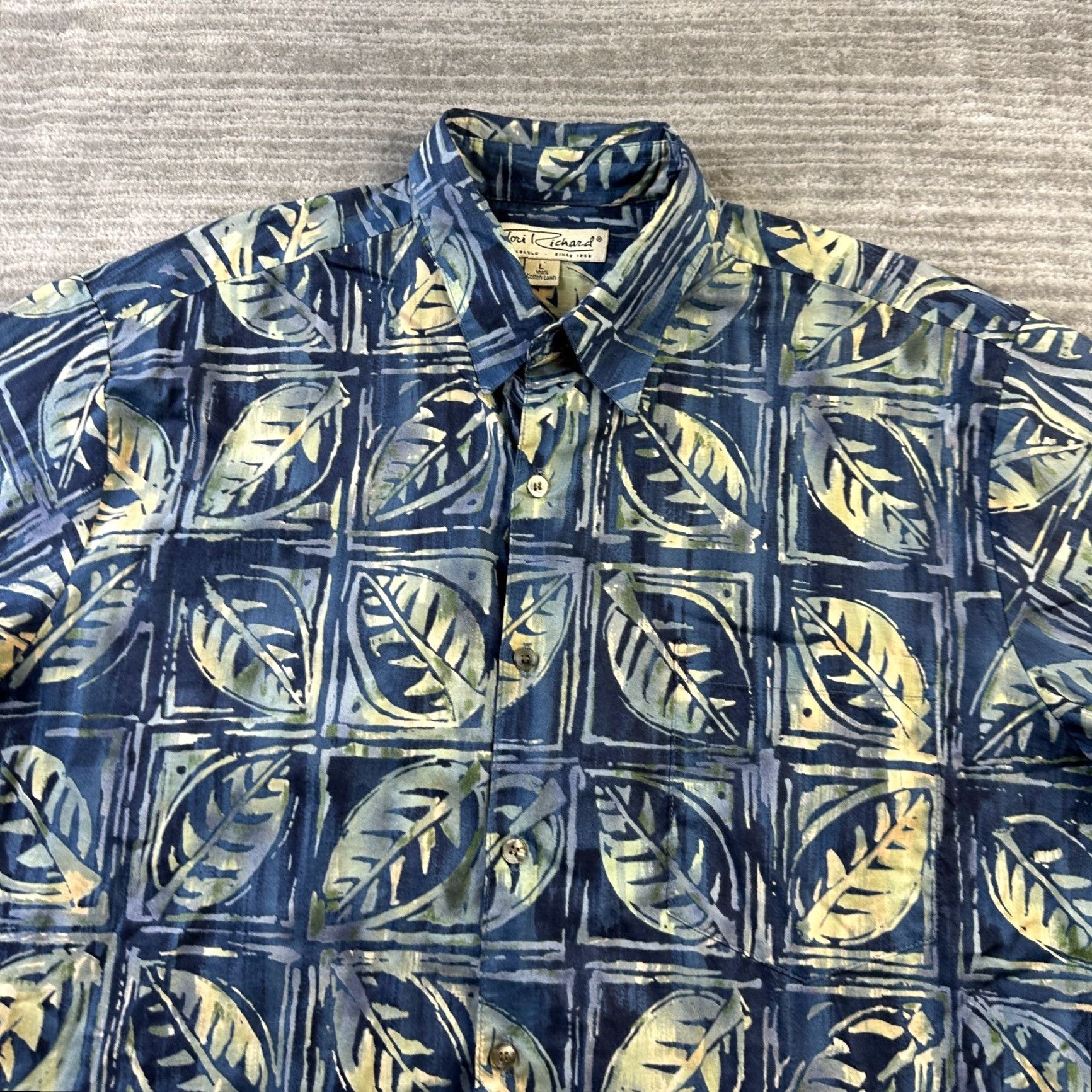 Tori Richard Tori Richard Shirt Mens L Blue Geometric Palms Button Up Hawaiian Multicolor Cotton Lawn Size US L / EU 52-54 / 3 - 3 Thumbnail