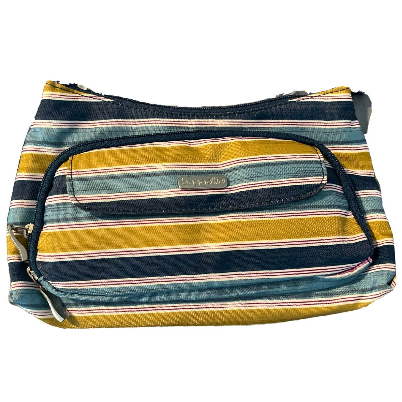 Vintage Baggallini Crossbody Purse Stripes-EUC Bag Blue Teal Yellow Size ONE SIZE - 2 Thumbnail