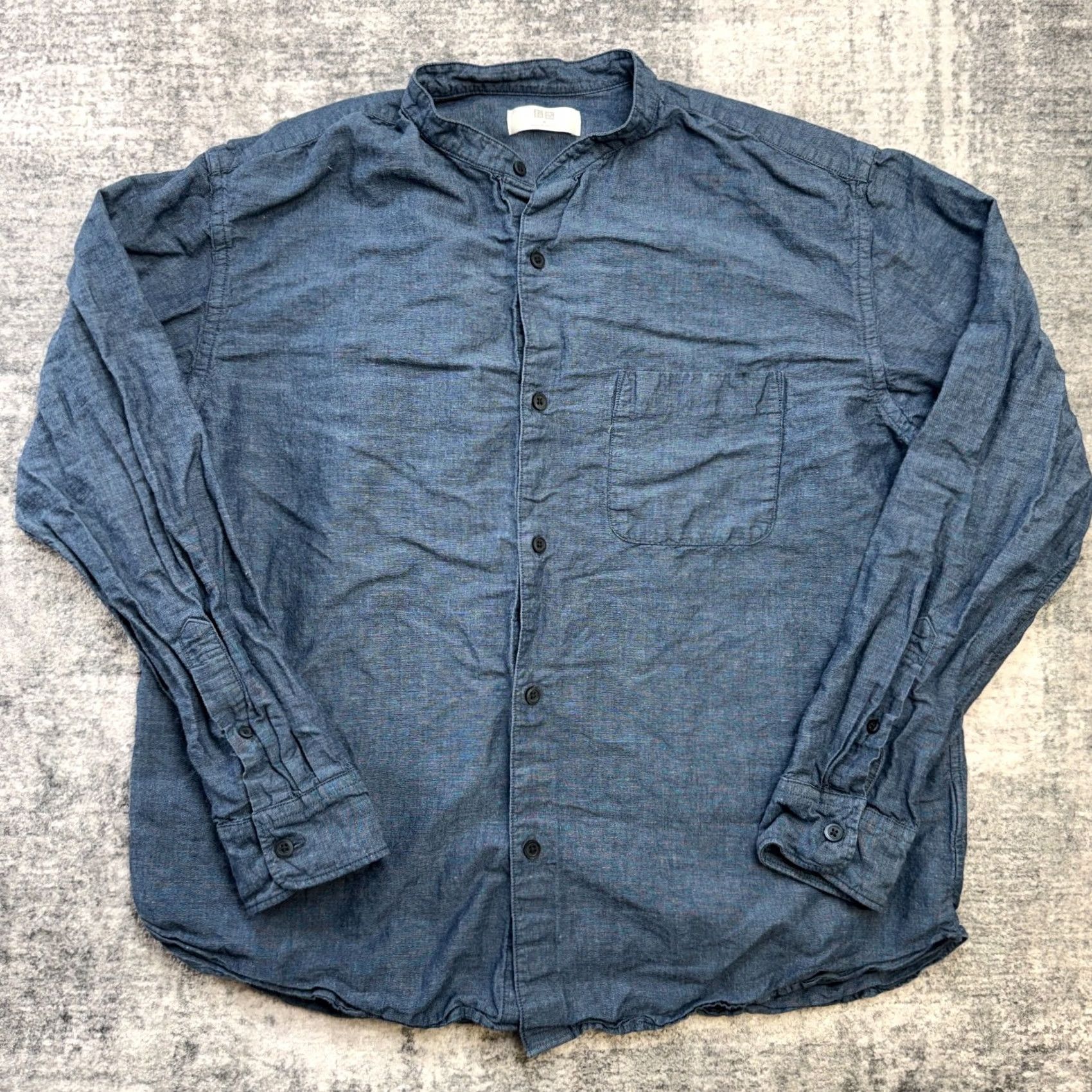 Uniqlo Uniqlo Shirt Mens Medium Blue Linen Cotton Band Collar Button Up Preppy Casual Size US M / EU 48-50 / 2 - 2 Thumbnail