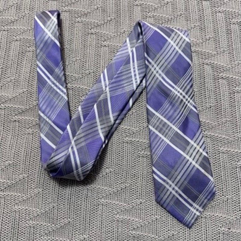 Calvin Klein Calvin Klein purple plaid silk tie Size ONE SIZE - 1 Thumbnail