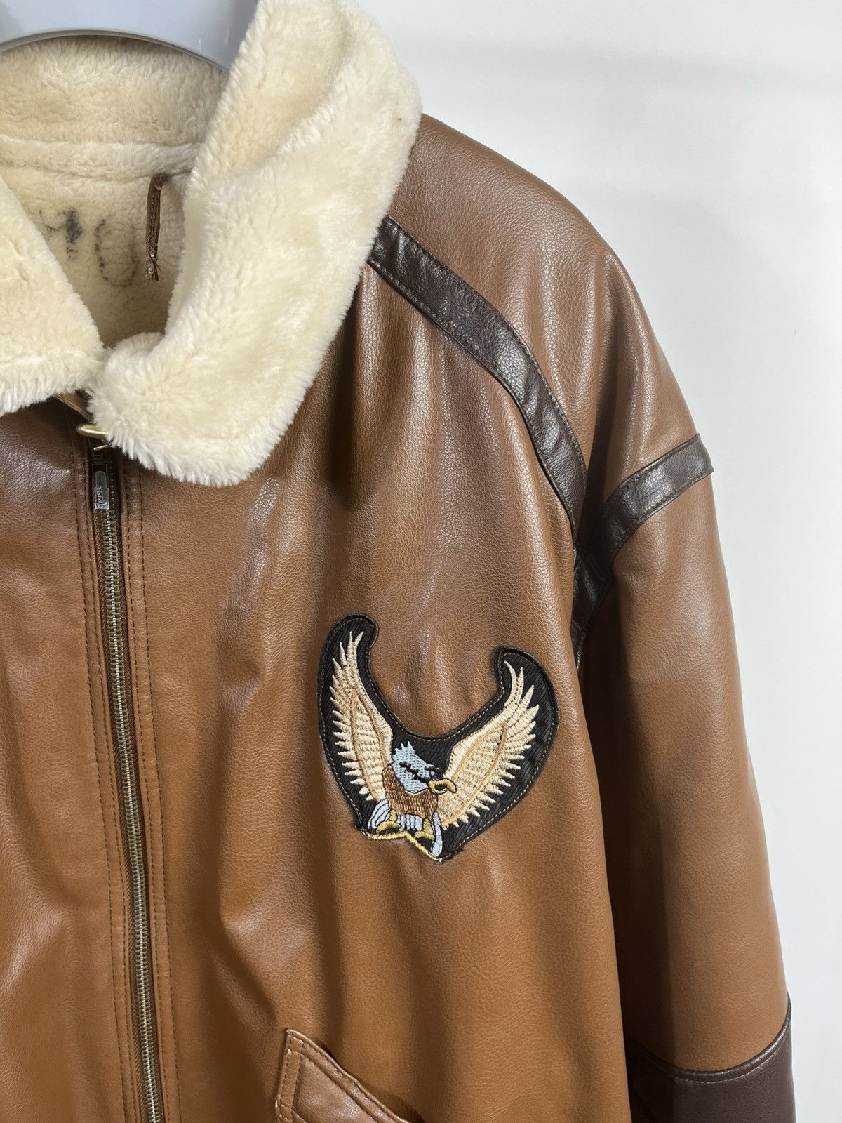 Leather × Vintage Vintage Shearling Aviator Jacket Brown Leather Lined YKK Zip Size US XXL / EU 58 / 5 - 4 Thumbnail