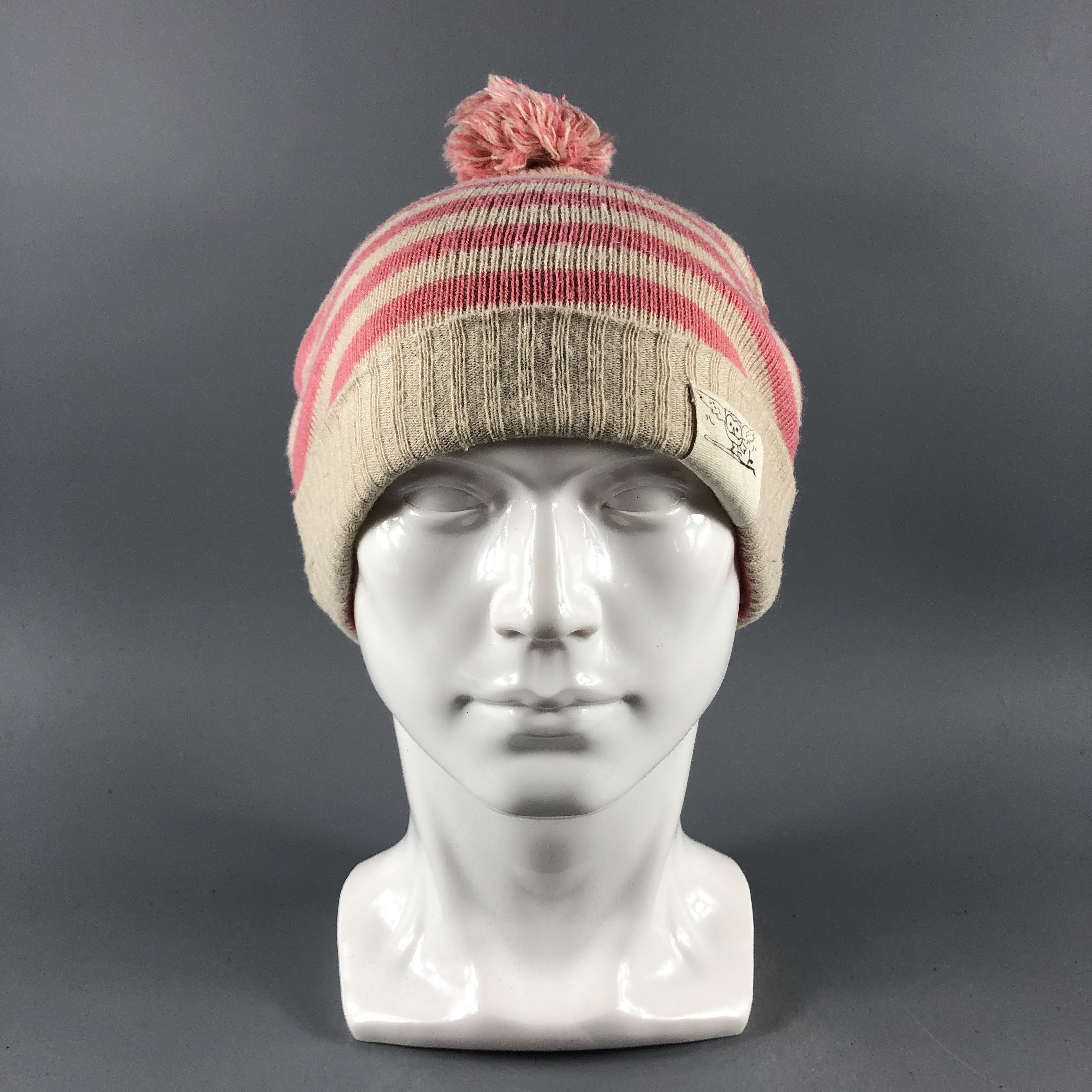 image of Vintage Hats Pink Stripe Beanie Knit Snow Cap B1082, Men's