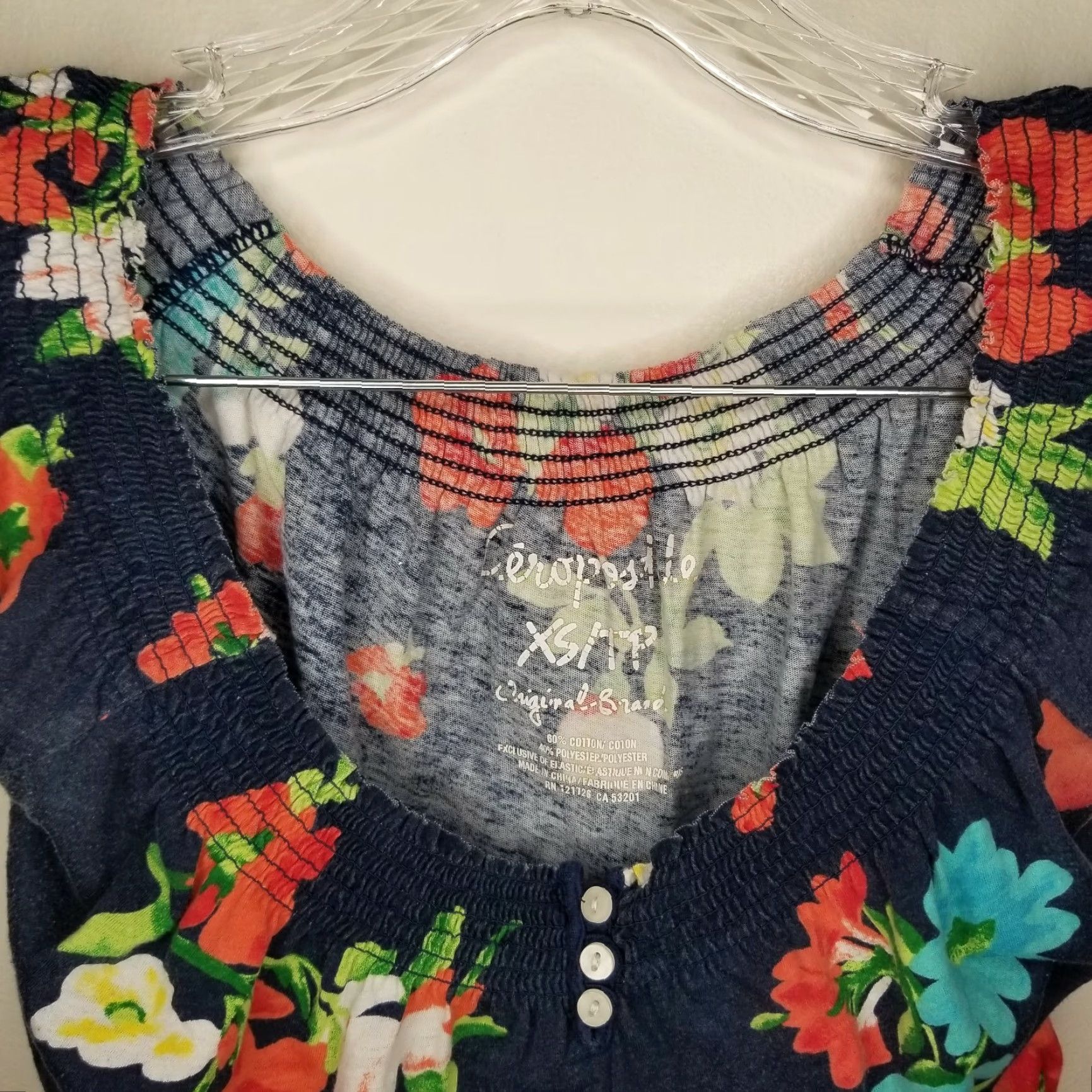 Vintage Aéropostale Blouse Shirt Womens XS Blue Floral Short Sleeve XS Womens Size XS / US 0-2 / IT 36-38 - 3 Thumbnail