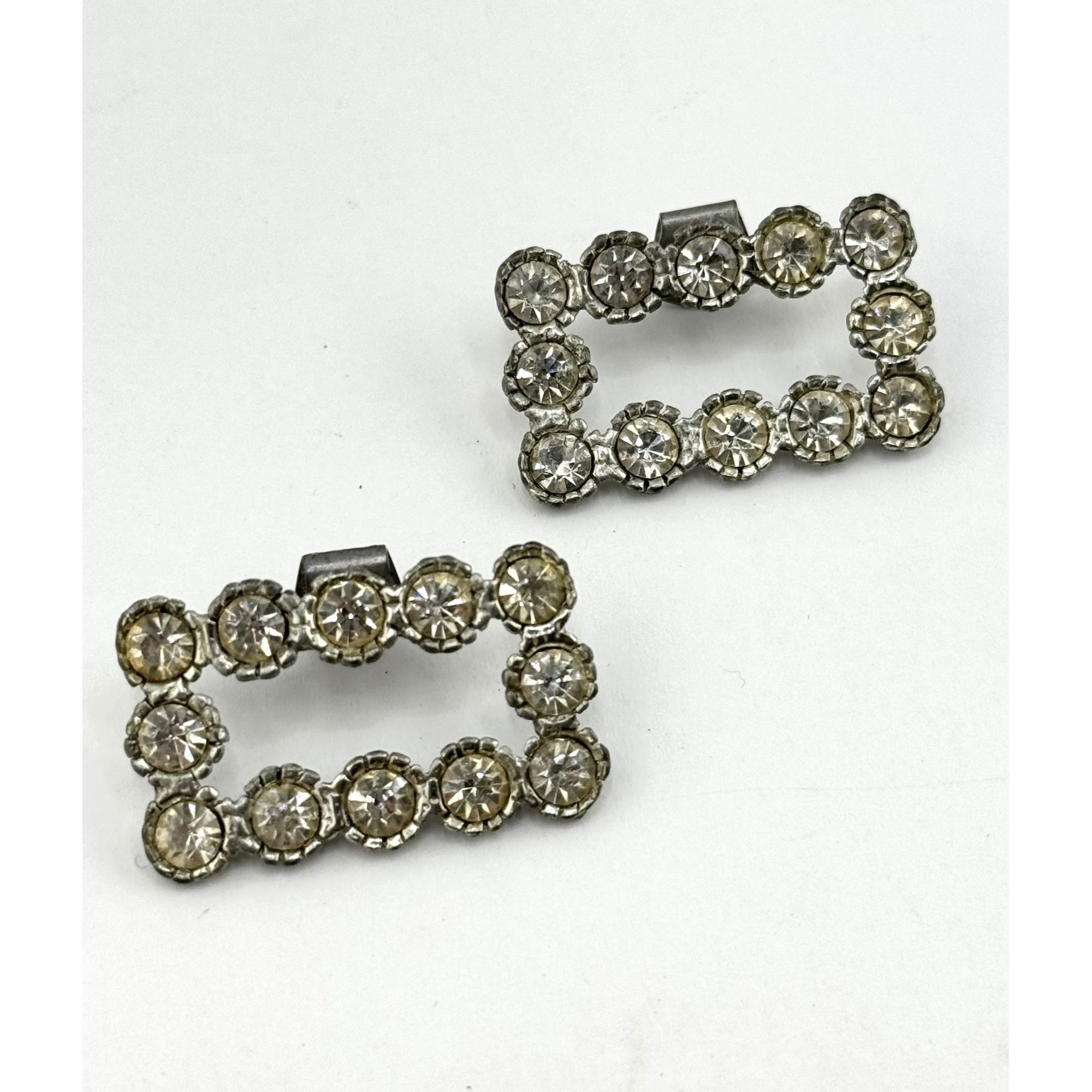 Vintage Vintage rhinestone silver square shoe clips Size ONE SIZE - 1 Thumbnail