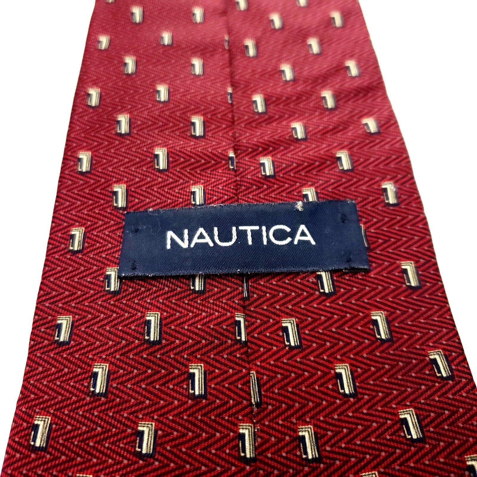 Nautica Nautica Red Silk Tie Woven Short Wide Geometric Herringbone Size ONE SIZE - 5 Thumbnail