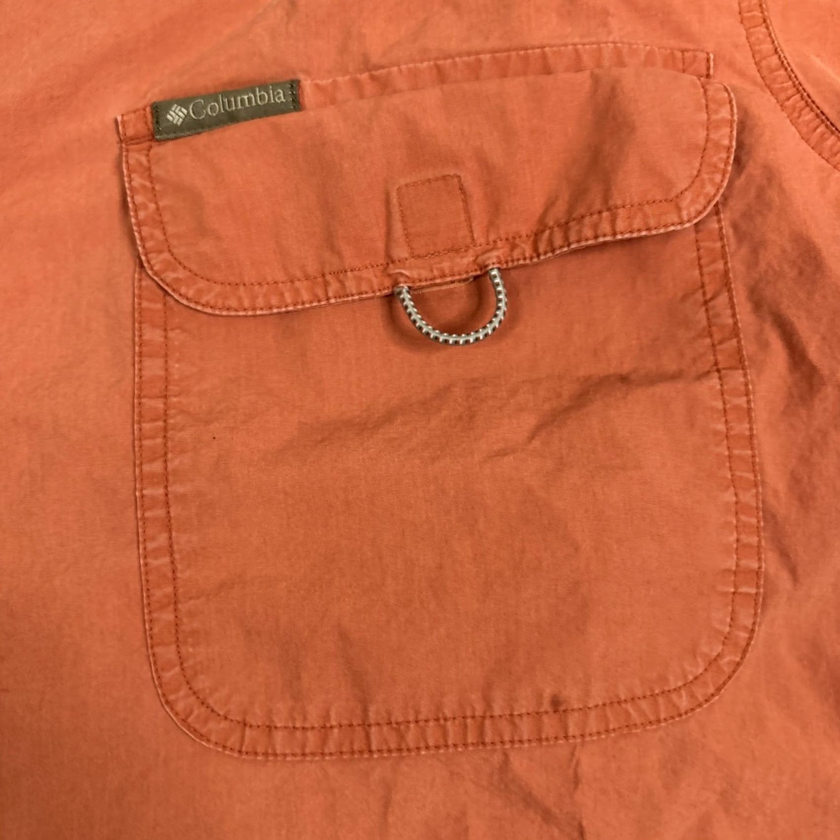 Vintage Columbia Button-Up Shirt Men L Orange Outdoor Pockets Short Sleeve XCO Fishing Size US 33 - 2 Thumbnail