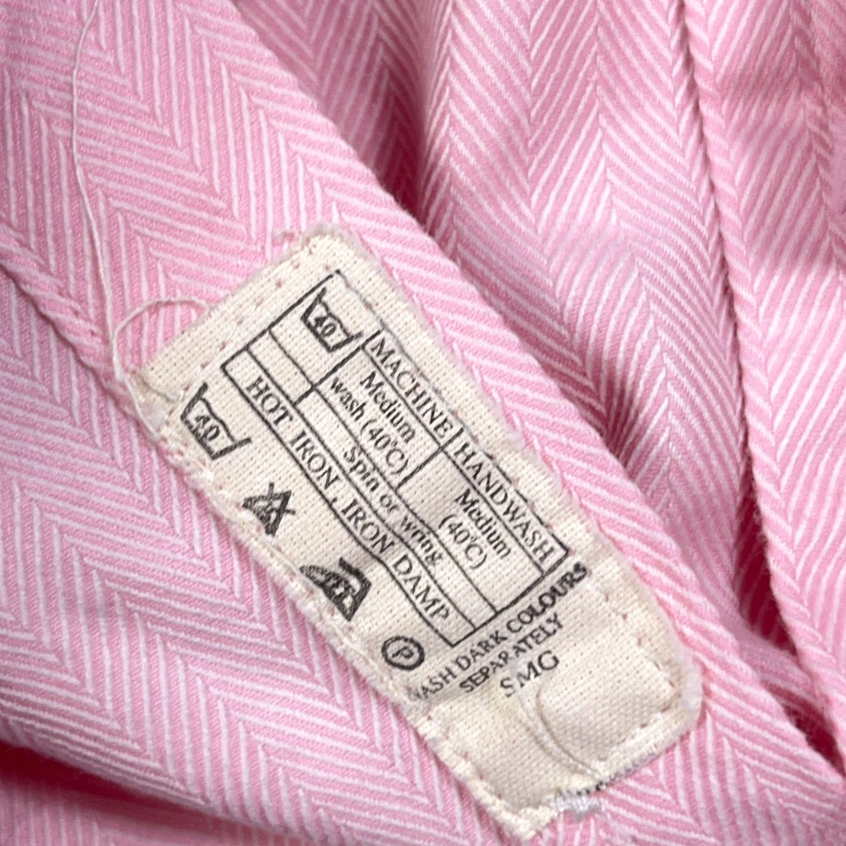Pinko Thomas Pink Shirt Men 16.5 35 Pink Button Up French Cuff Herringbone Twill Dress Shirt Mens Size 42R - 4 Thumbnail