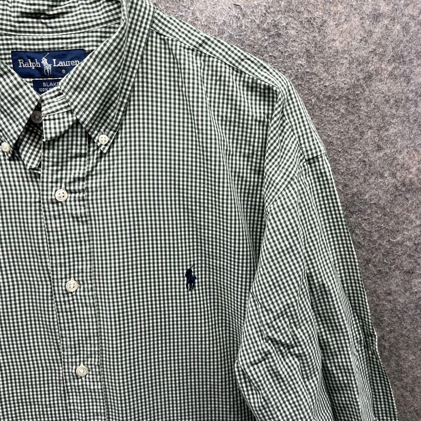 Ralph Lauren VINTAGE Ralph Lauren Shirt Mens XL Green Check Oxford Button Front Woven Size 46R - 6 Thumbnail