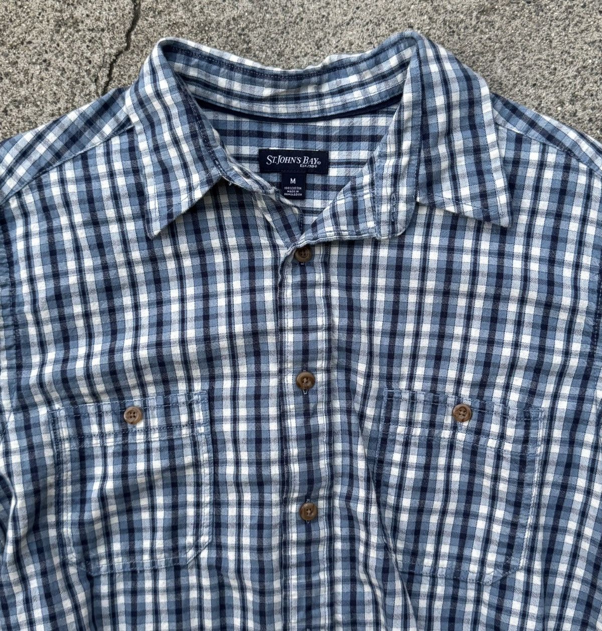 St. Johns Bay Blue and white flannel button-up shirt Size US M / EU 48-50 / 2 - 2 Thumbnail