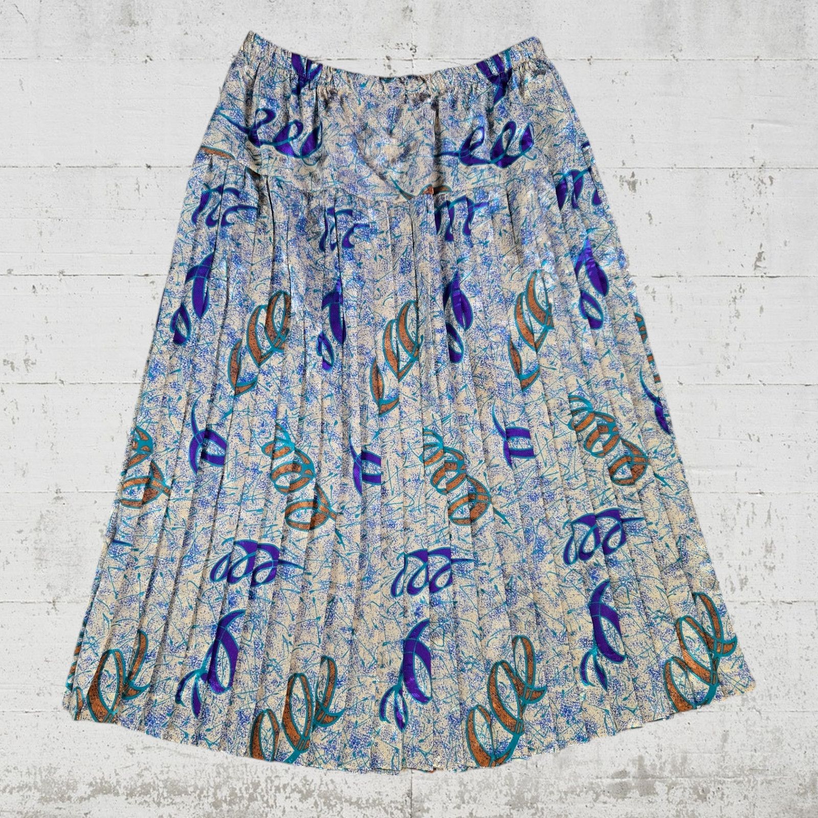 Vintage 70s Cream Blue Metallic USA Made Skirt Set Size 14 Size 36" / US 14 / IT 50 - 10 Thumbnail