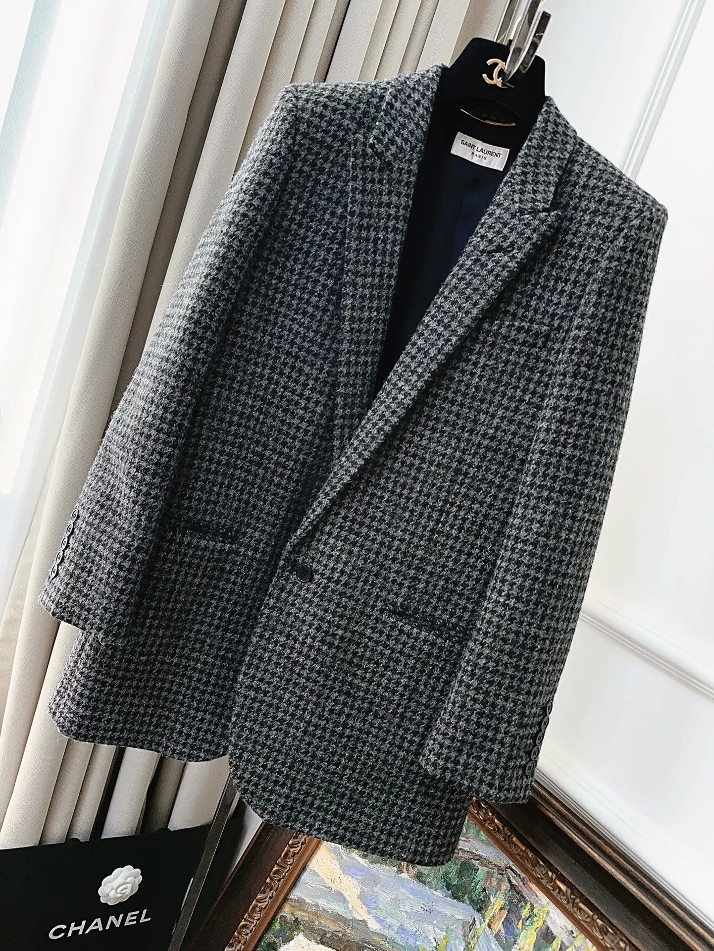 Saint Laurent Paris Saint Laurent Houndstooth Wool Blazer Size XS / US 0-2 / IT 36-38 - 1 Thumbnail