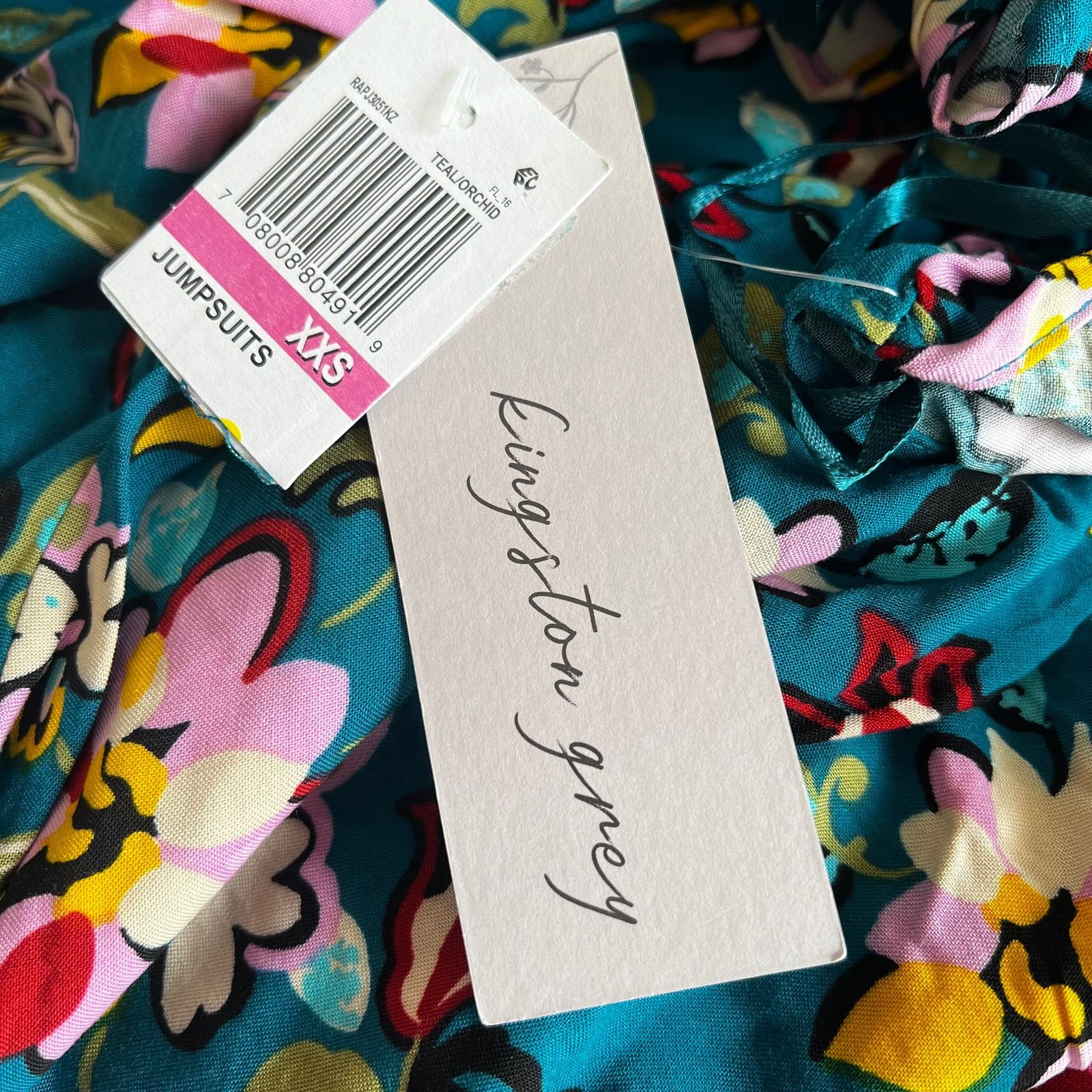 Other KINGSTON GREY Teal Floral Print Wide Leg Jumpsuit, XXS Size 24" / US 00 / IT 34 - 12 Thumbnail
