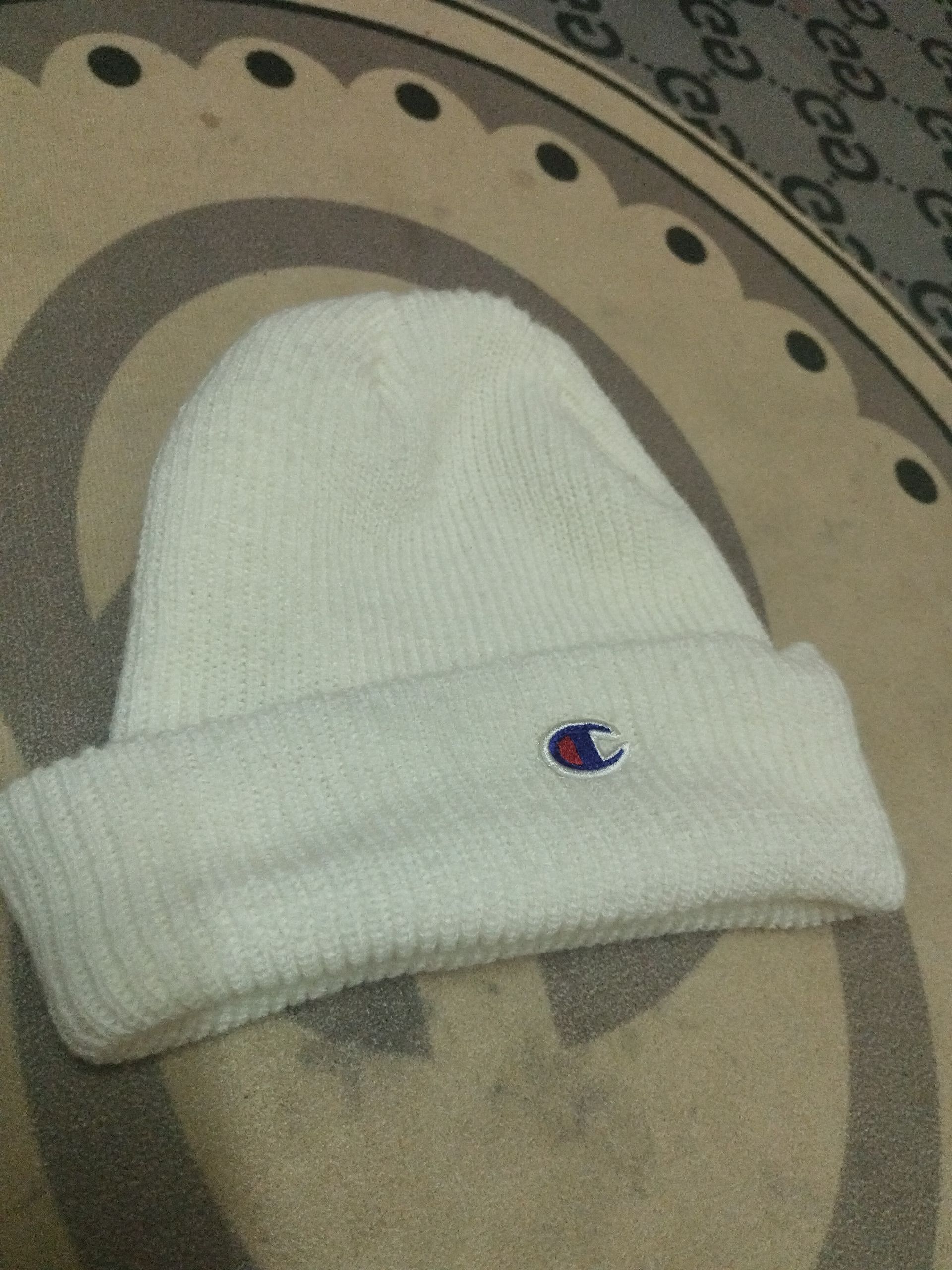 Champion Champion White Knit Beanie – Classic “C” Logo Size ONE SIZE - 1 Thumbnail