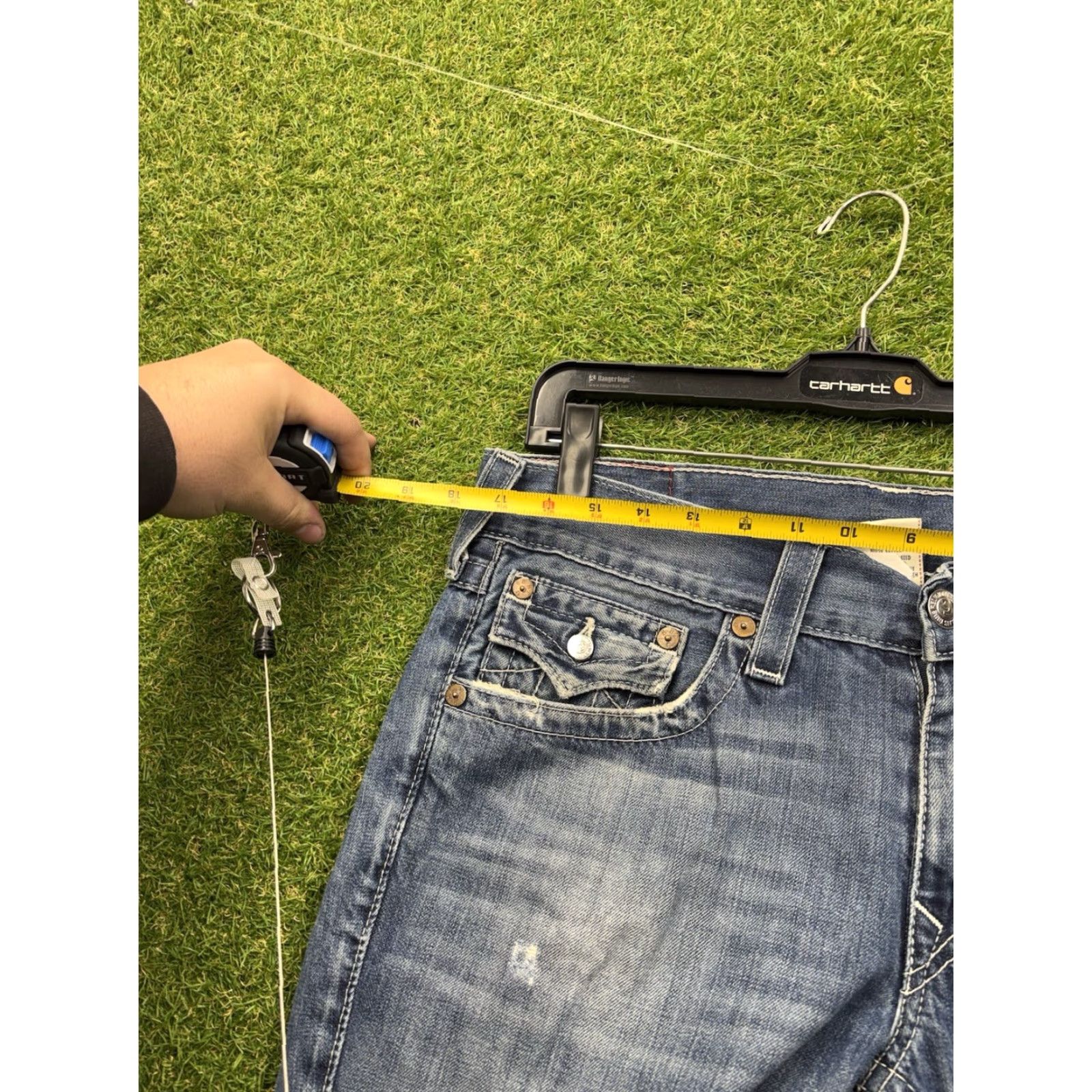 True Religion VINTAGE True Religion Jeans Mens 33 Blue Billy Straight Flap Pocket OM Big T y2k 33x28 Size US 33 - 6 Thumbnail