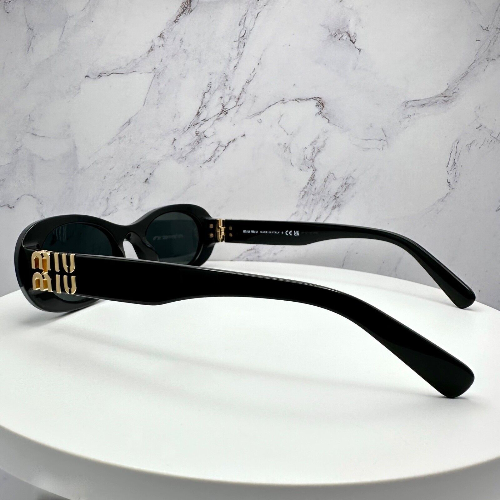 Miu Miu MIU MIU Sunglasses New Black Oval Gold Metal Logo Authentic Size ONE SIZE - 13 Thumbnail
