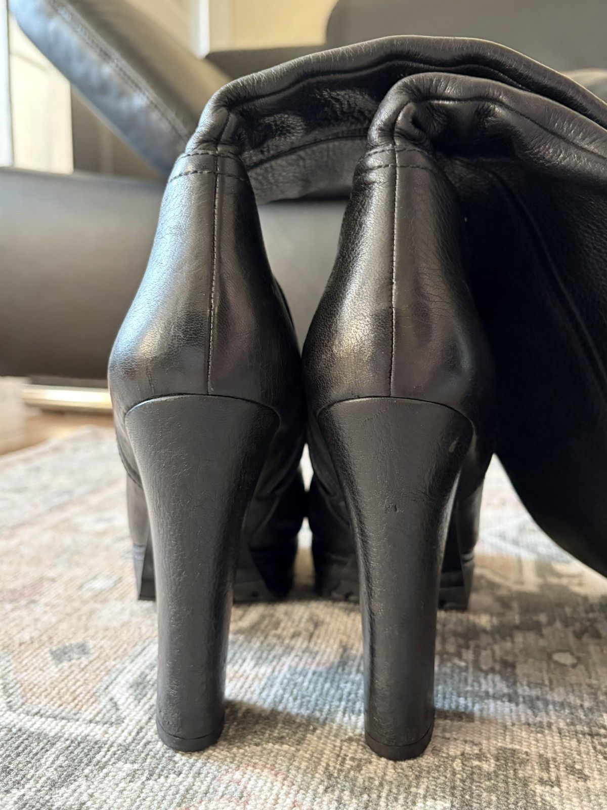 Prada Prada Black Leather Knee High Boots Platform Block Heel Size US 10 / IT 40 - 5 Thumbnail
