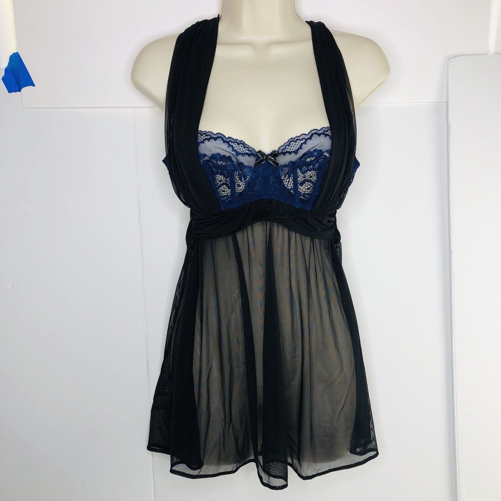 Other Adore Me Lace Mesh Babydoll Women 36A Black Blue see through Size ONE SIZE - 5 Thumbnail