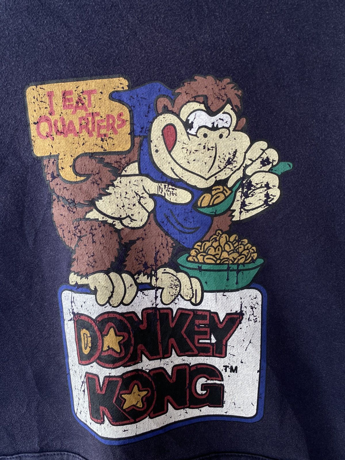 Nintendo Vintage 90s Nintendo Donkey Kong "I Eat Quarters" Graphic Hoodie - Navy Blue Size US XXL / EU 58 / 5 - 5 Thumbnail