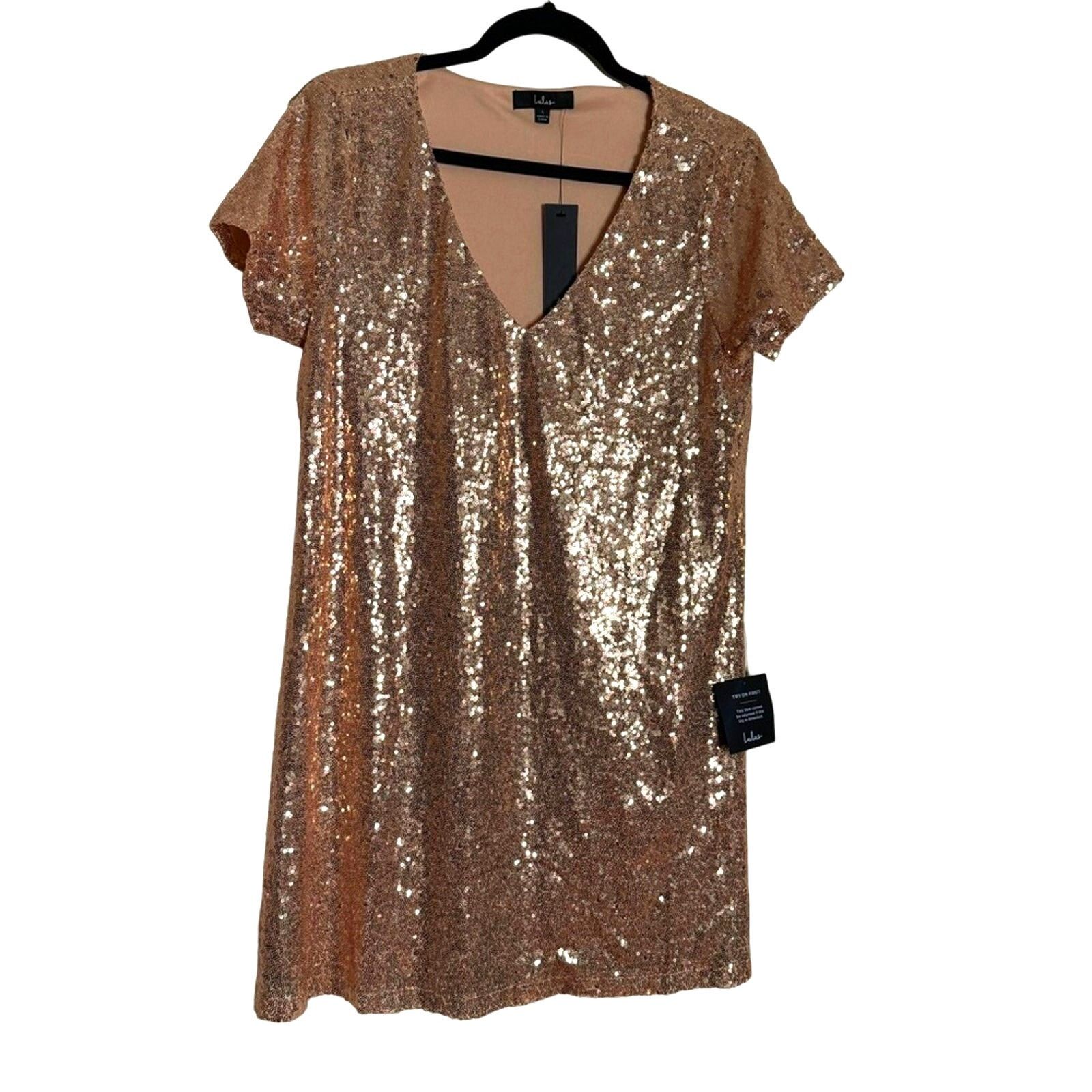 Other Lulus Light Up the Night Champagne Sequin Shift Dress Size L / US 10 / IT 46 - 7 Thumbnail
