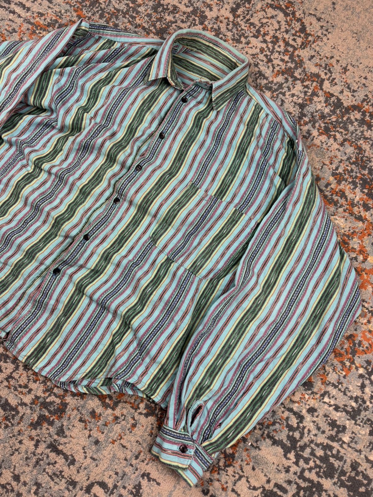 Japanese Brand × Vintage Vintage 90s super boxy baggy striped canvas worker shirt Size US XL / EU 56 / 4 - 3 Thumbnail