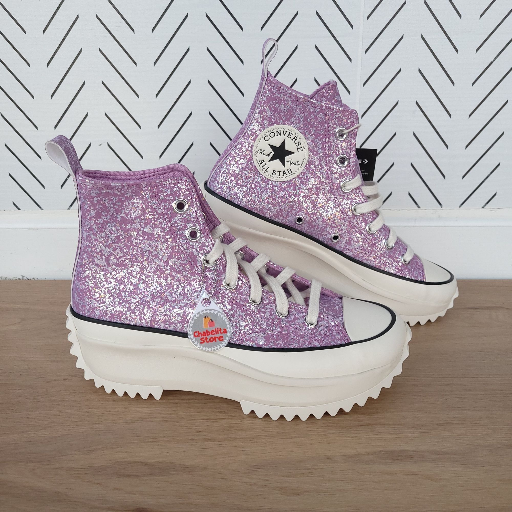 ✨Converse Run Star Hike Hi Women Shoes Size Purple Glitt